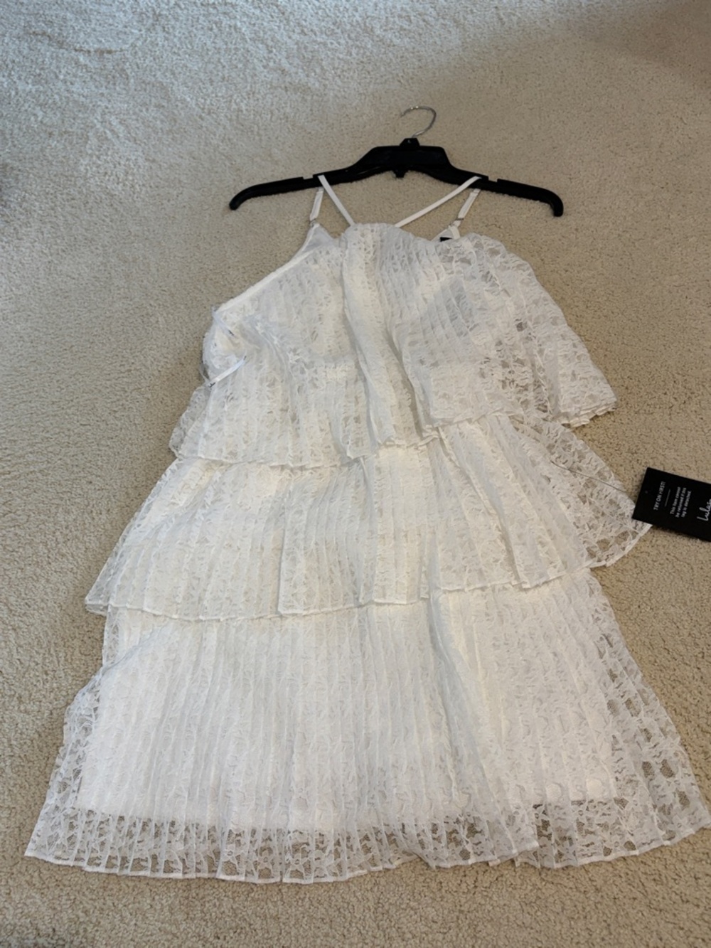 Lulu's Season of Romance White Lace Tiered Halter Mini Dress NWT